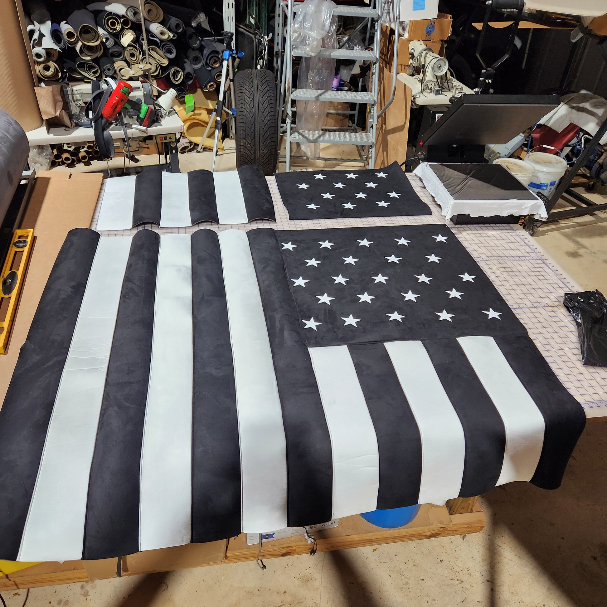 Black and White Suede American Flag Headliner fits Extended Cab Trucks Headliner Magic