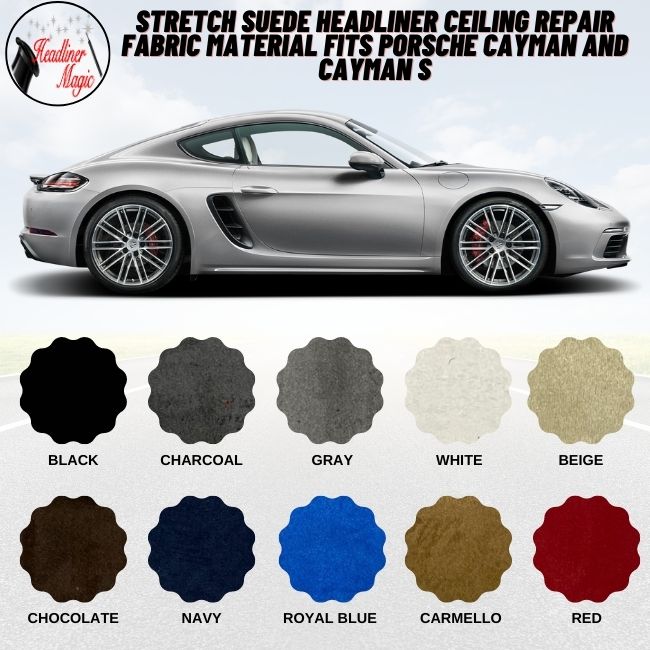 Material de tela de reparación de techo de gamuza elástica compatible con Porsche Cayman y Cayman S