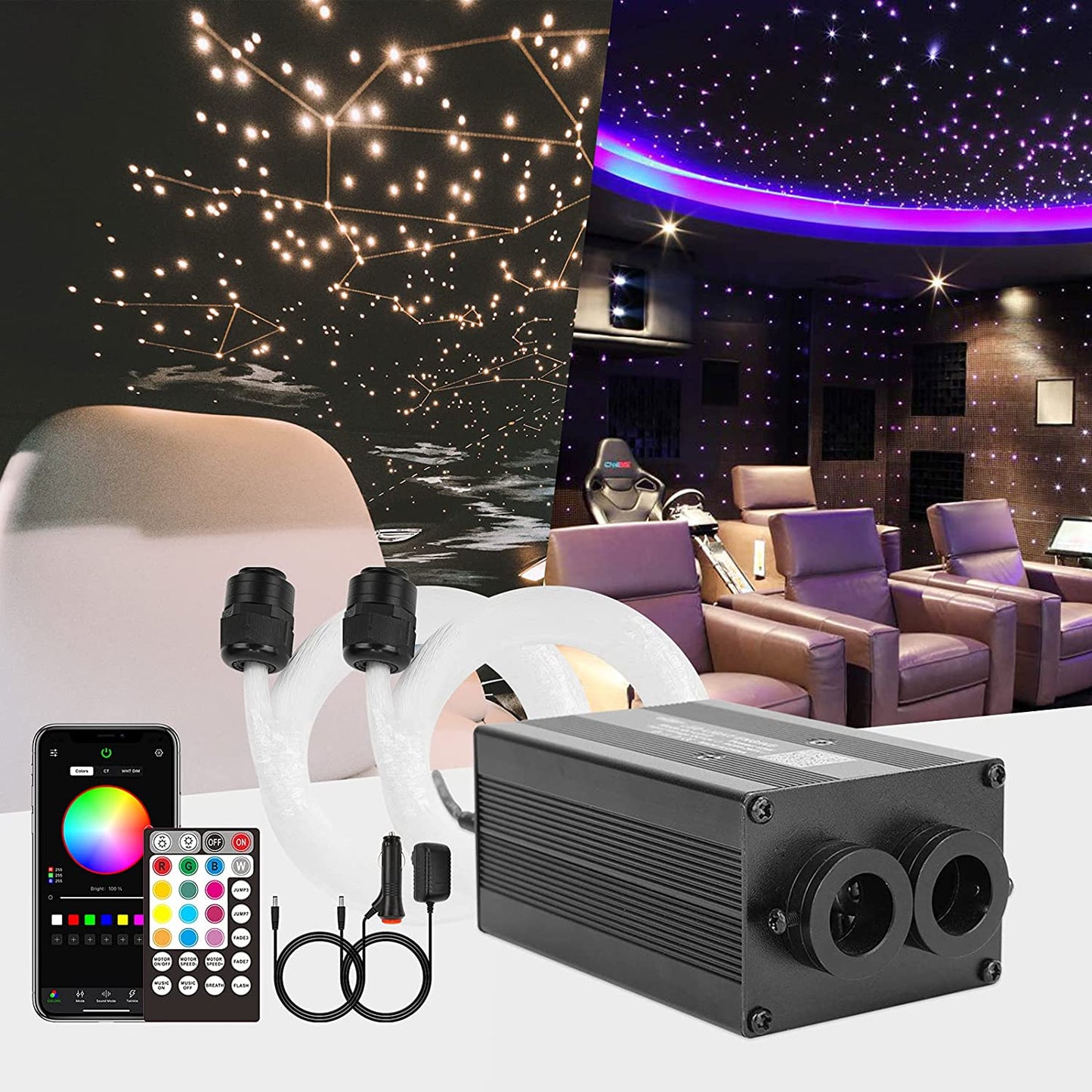 370 PCS - Twinkle and Meteor 9.8ft (0.03in+0.04in+0.06in) LED 16W Fiber Optic Ceiling Star Light Kit - Headliner Magic Starlight Kits