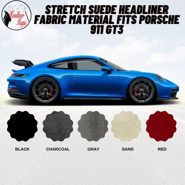 Stretch Suede Headliner Fabric Material Fits Porsche 911 GT3 - Charcoal