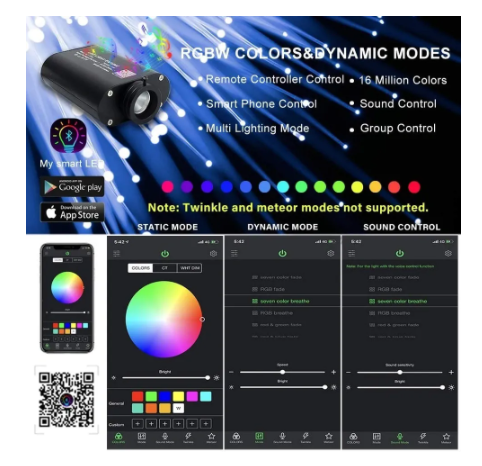 370 PCS - Twinkle and Meteor 9.8ft (0.03in+0.04in+0.06in) LED 16W Fiber Optic Ceiling Star Light Kit - Headliner Magic Starlight Kits