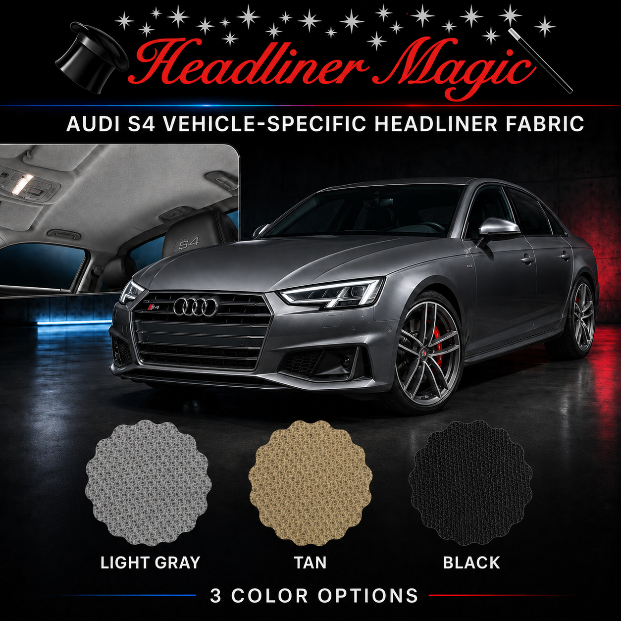Audi_A5_headliner_replacement_fabric_kit_with_Headliner-Magic-adhesive