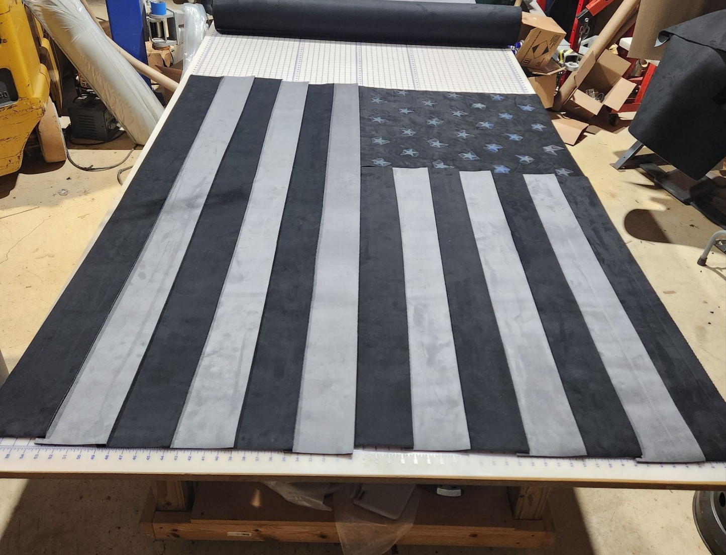 Black and Charcoal Suede American Flag Headliner fits Ford F350 Crew Cab