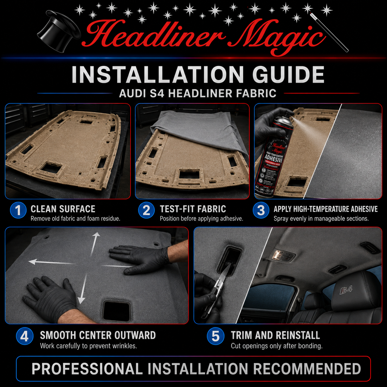 Automotive foam-backed headliner fabric texture for Audi A5 ceiling repair