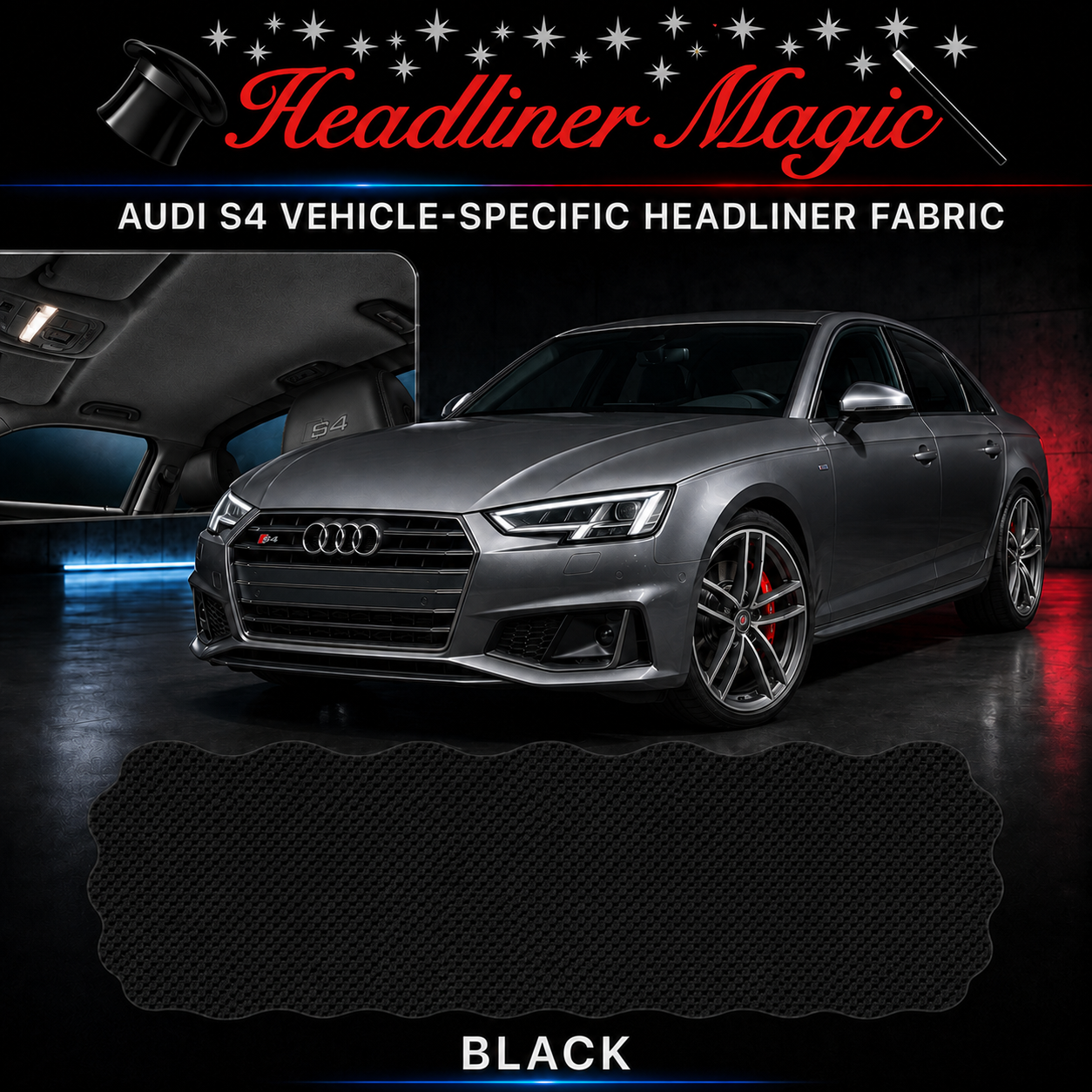 Audi A5 interior ceiling charcoal black headliner replacement kit with automotive foam-backed fabric