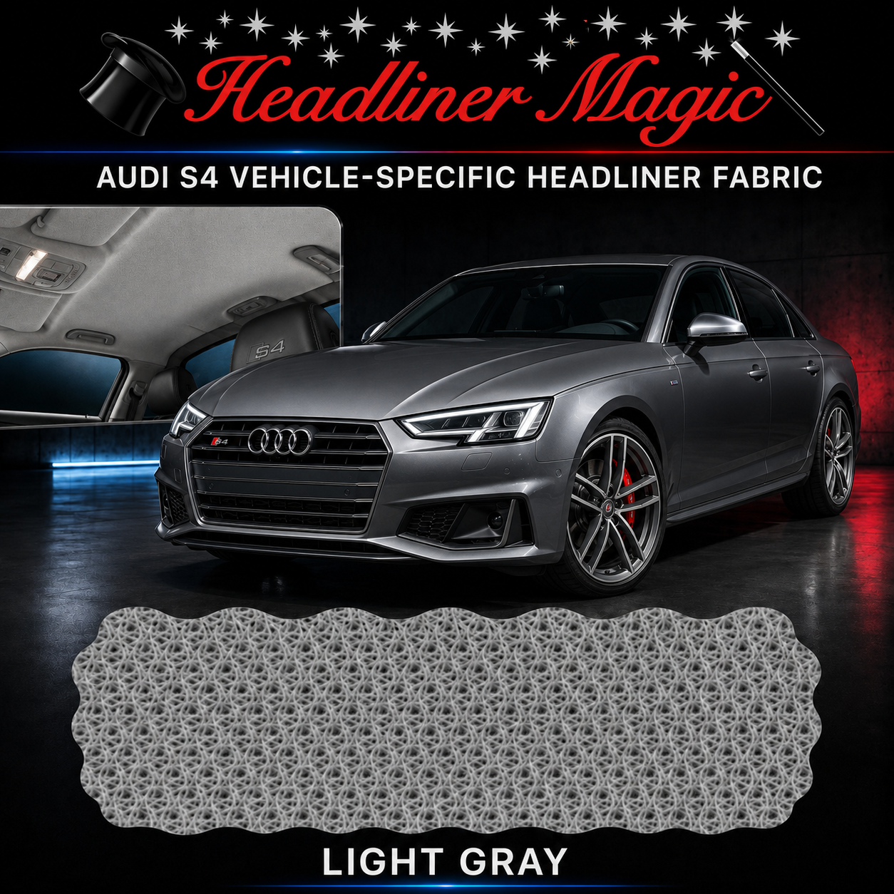 Audi A5 interior ceiling light gray headliner replacement kit with automotive foam-backed fabric