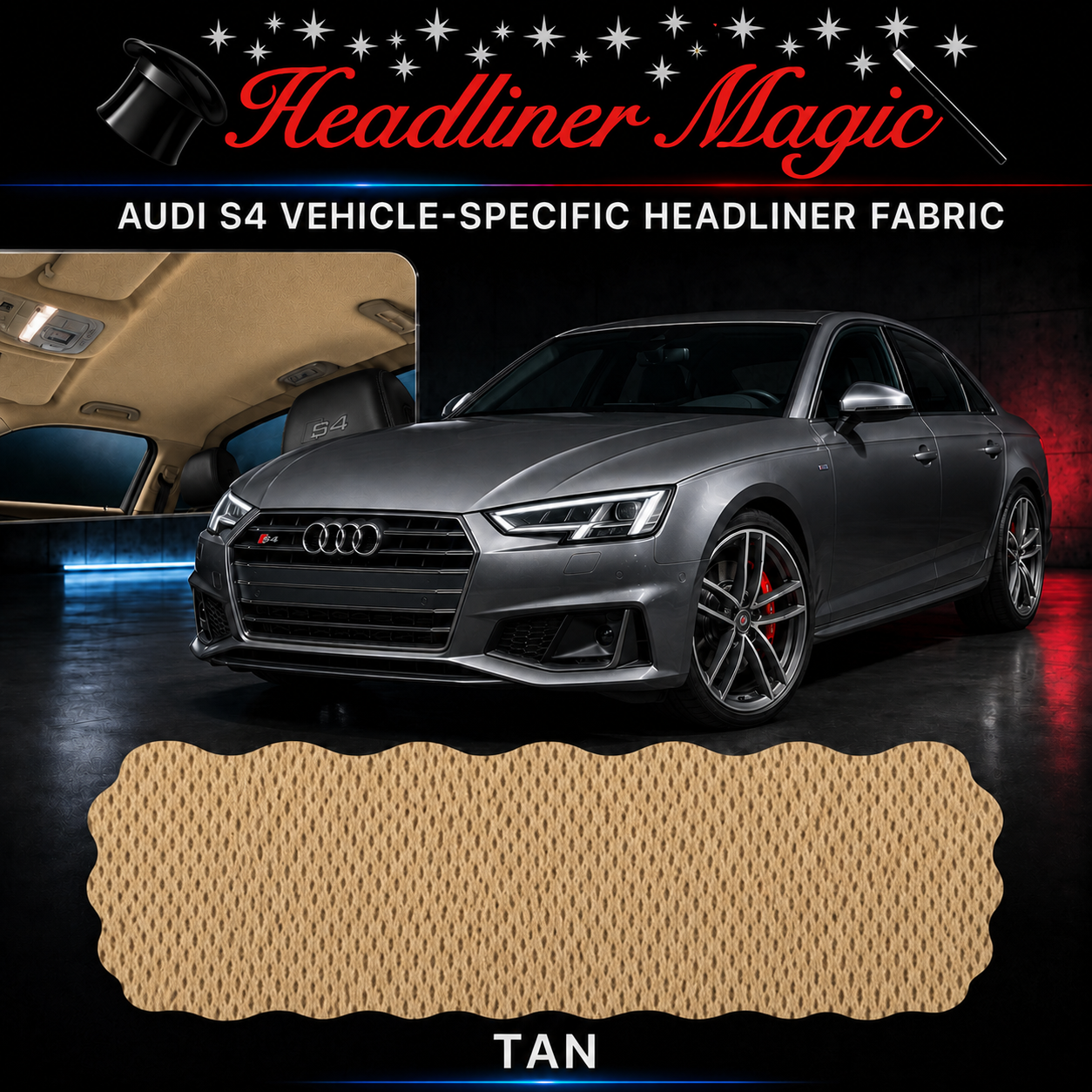 Audi A5 interior ceiling charcoal tan headliner replacement kit with automotive foam-backed fabric
