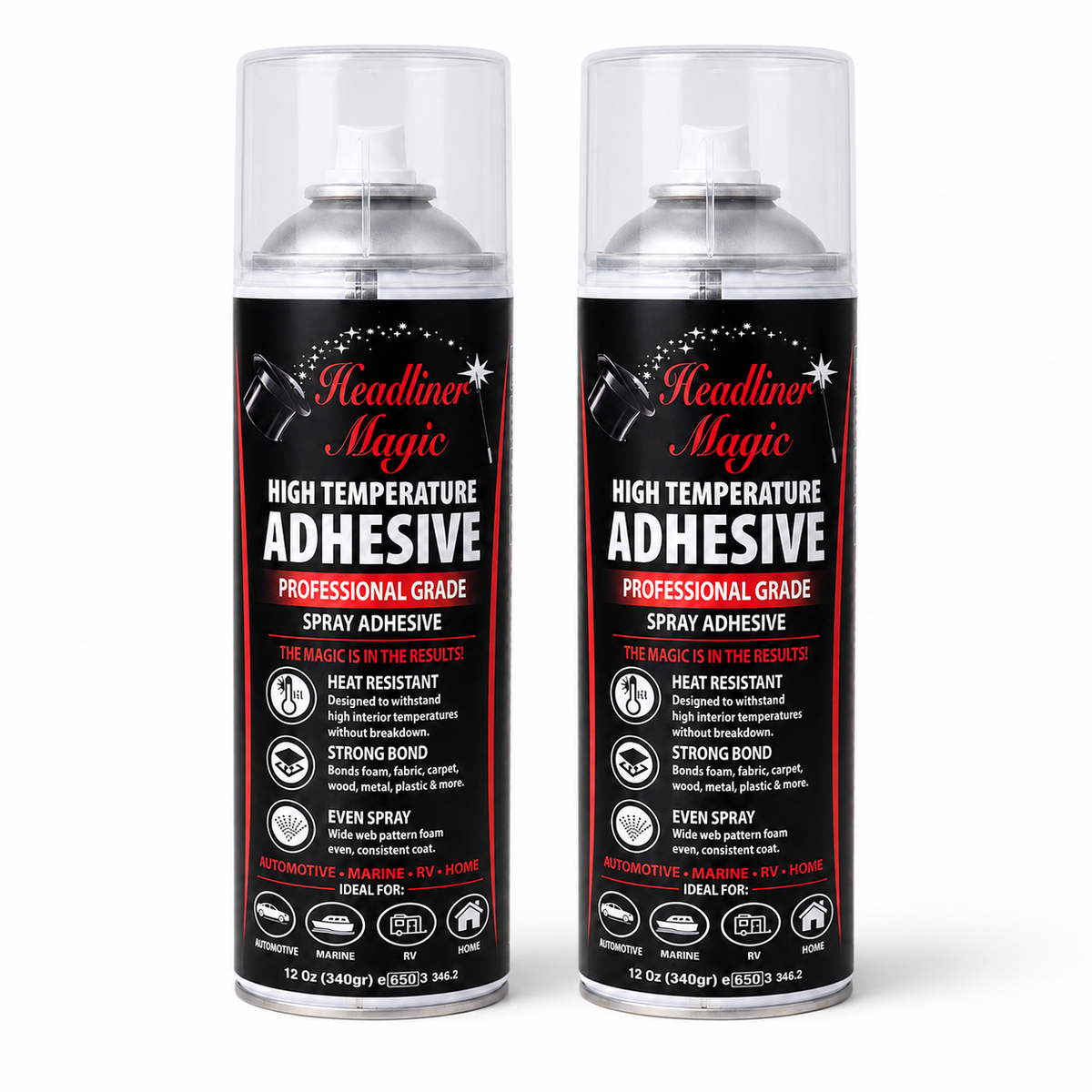 Headliner Magic high temperature spray adhesive 2 pack professional grade 12 oz cans