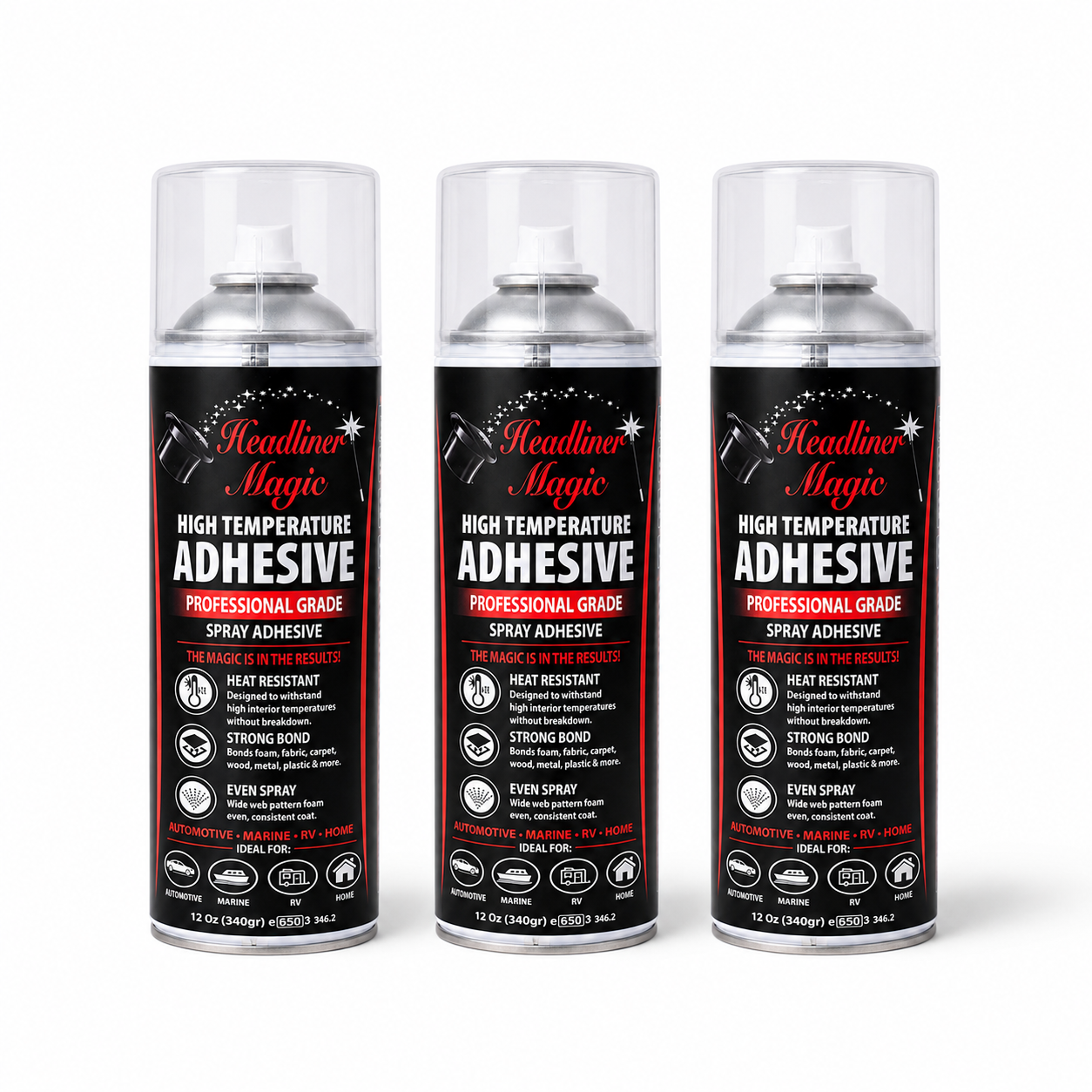 Headliner Magic high temperature spray adhesive 3 pack professional grade 12 oz cans