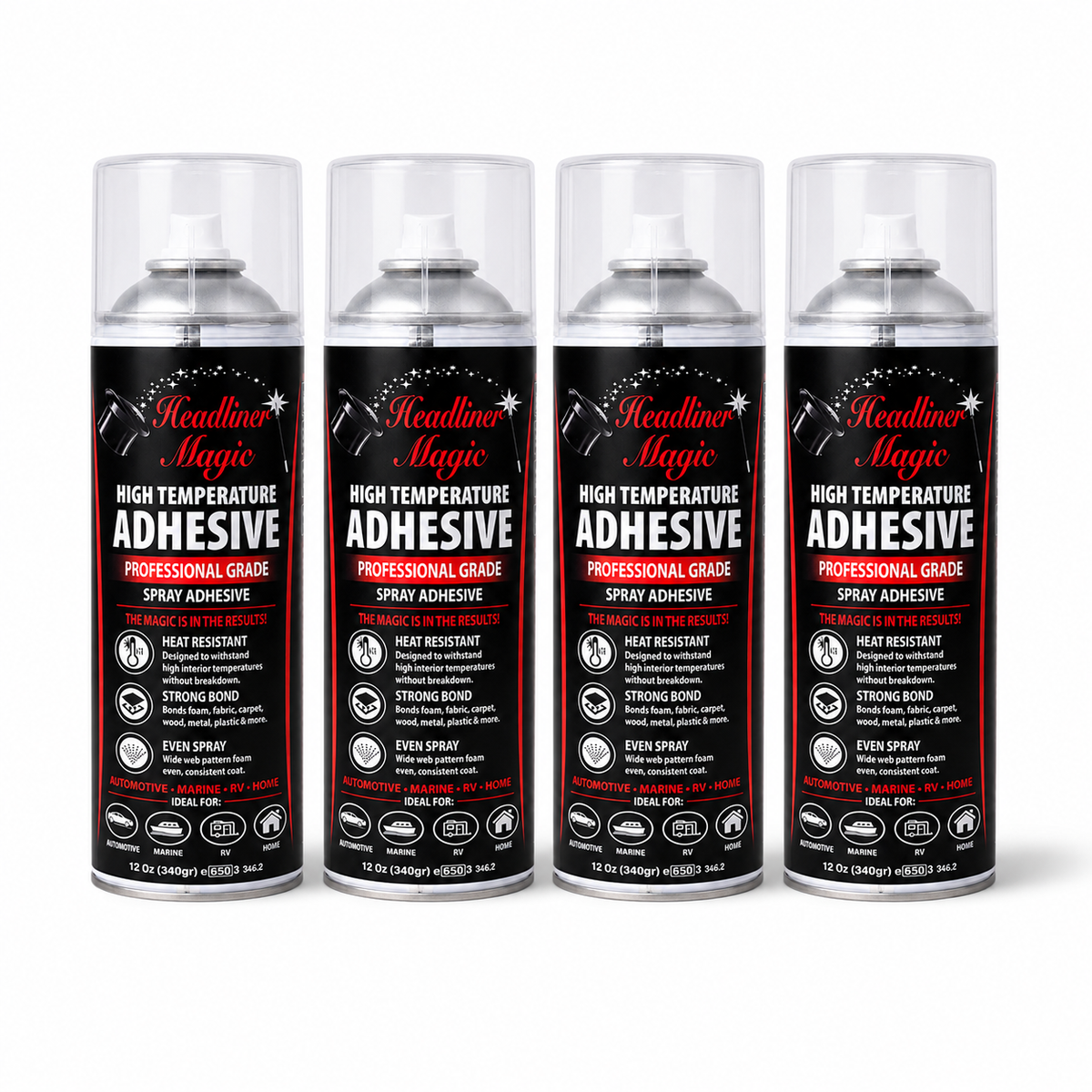 Headliner Magic high temperature spray adhesive 4 pack professional grade 12 oz cans