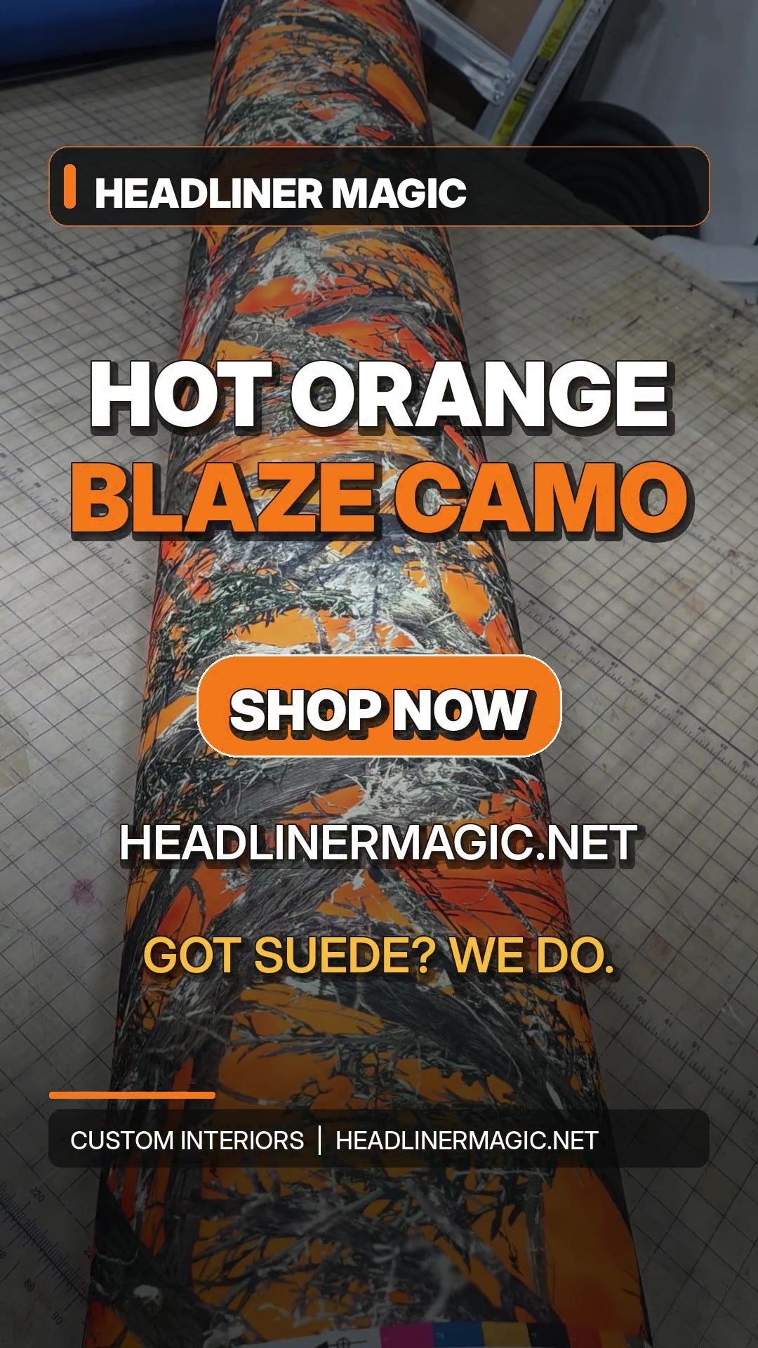Blaze Orange Camouflage Headliner Fabric – Custom Truck & SUV Interior Material