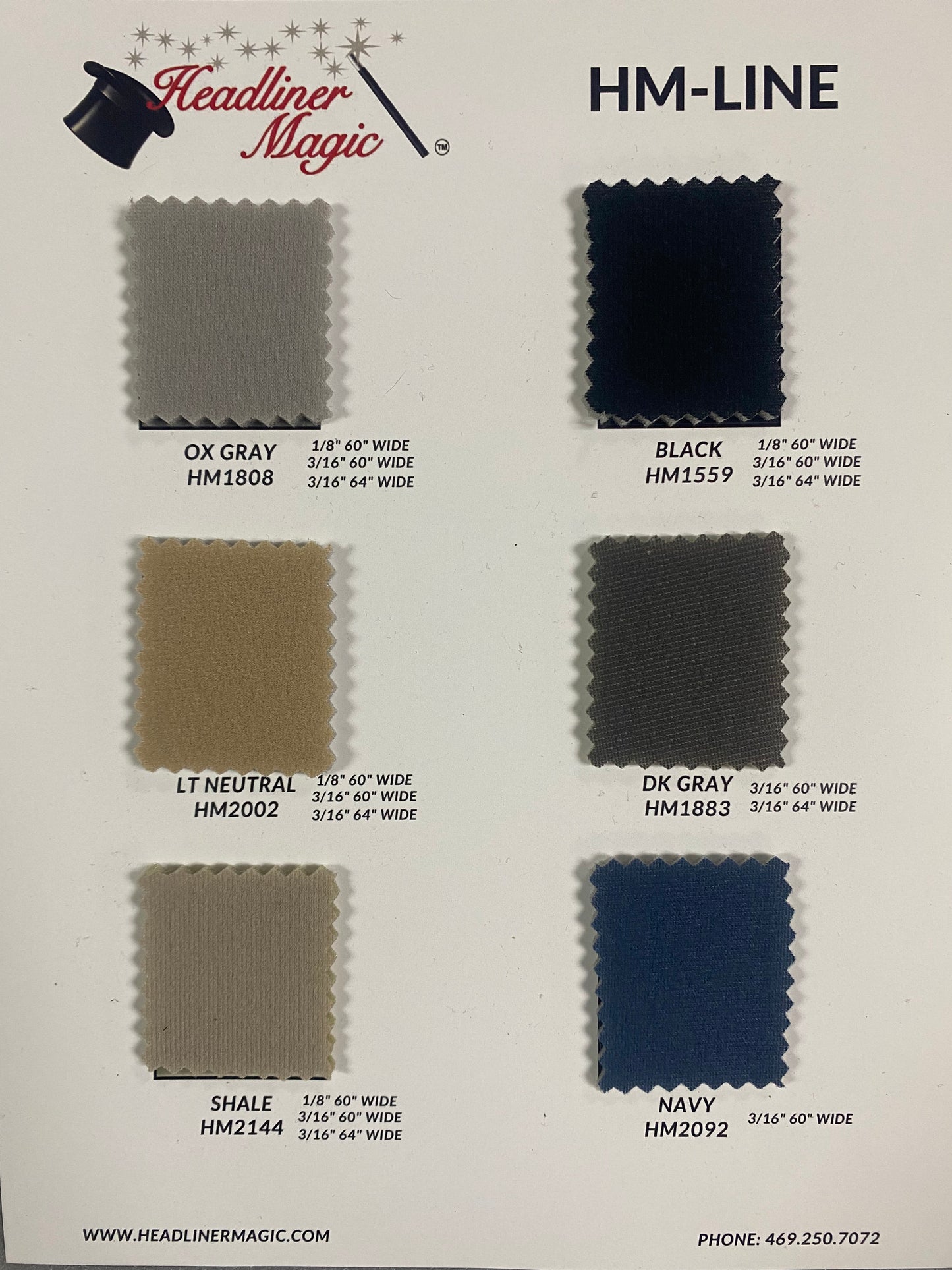 HM-LINE SAMPLE SWATCH CHART COLOR CARDS